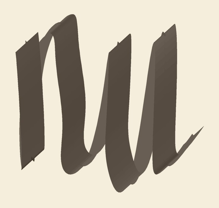 The letters n and u written by the chisel nib, joined by one continuous stroke.